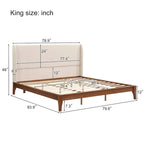 Solid Bamboo Wood Platform Bed with 48 Double Wing Upholstered Headboard