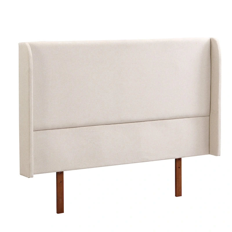 Solid Bamboo Wood Platform Bed with 48 Double Wing Upholstered Headboard