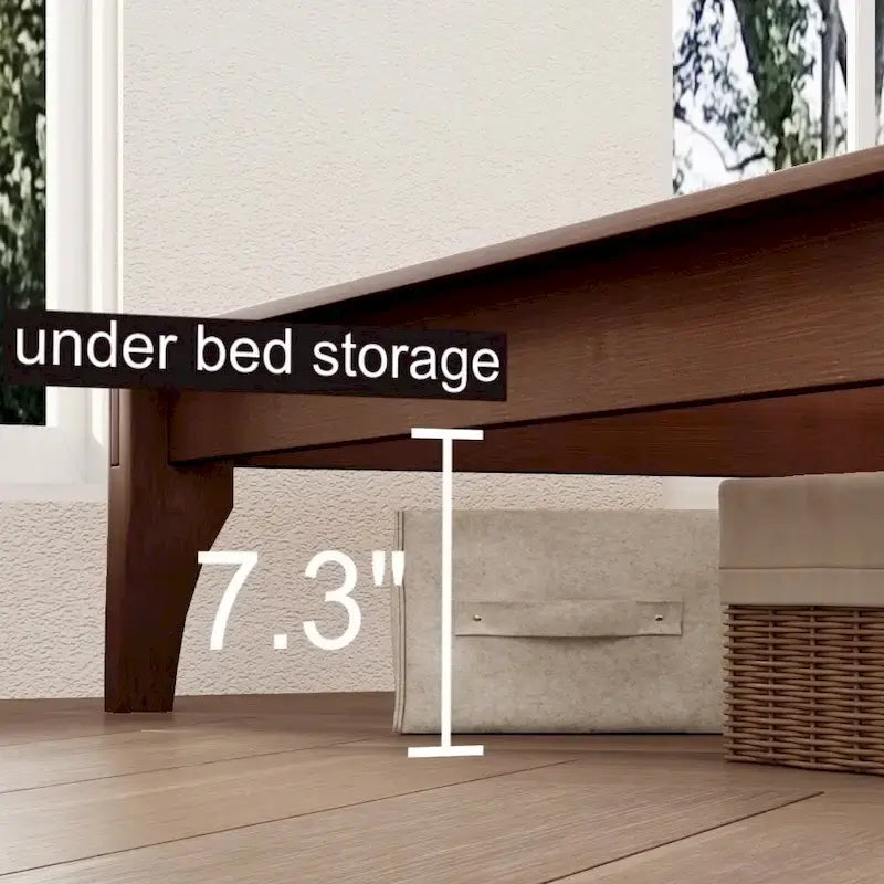 Solid Bamboo Wood Platform Bed with 48 Double Wing Upholstered Headboard