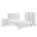 Ko Three Piece Full Size Bedroom Set, Panel Detailings, Black Metal Handles, White