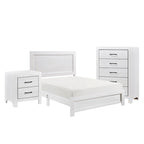 Ko Three Piece Full Size Bedroom Set, Panel Detailings, Black Metal Handles, White