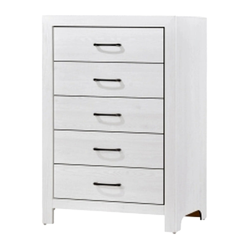 Ko Three Piece Full Size Bedroom Set, Panel Detailings, Black Metal Handles, White