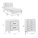 Ko Three Piece Full Size Bedroom Set, Panel Detailings, Black Metal Handles, White