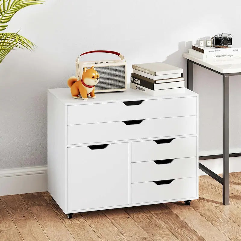 Costway 5-Drawer File Cabinet Mobile Chest of Drawers with Side - See Details