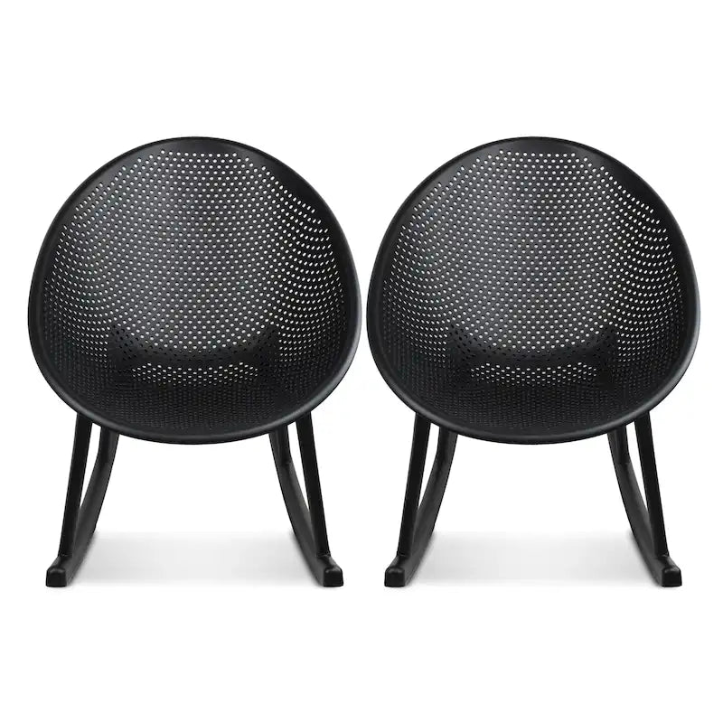Set of 2 Mid-Century Modern Plastic Rocking Lounge Chair Plastic Legs with Breathable Egg Shaped Seat for Indoor/Outdoor
