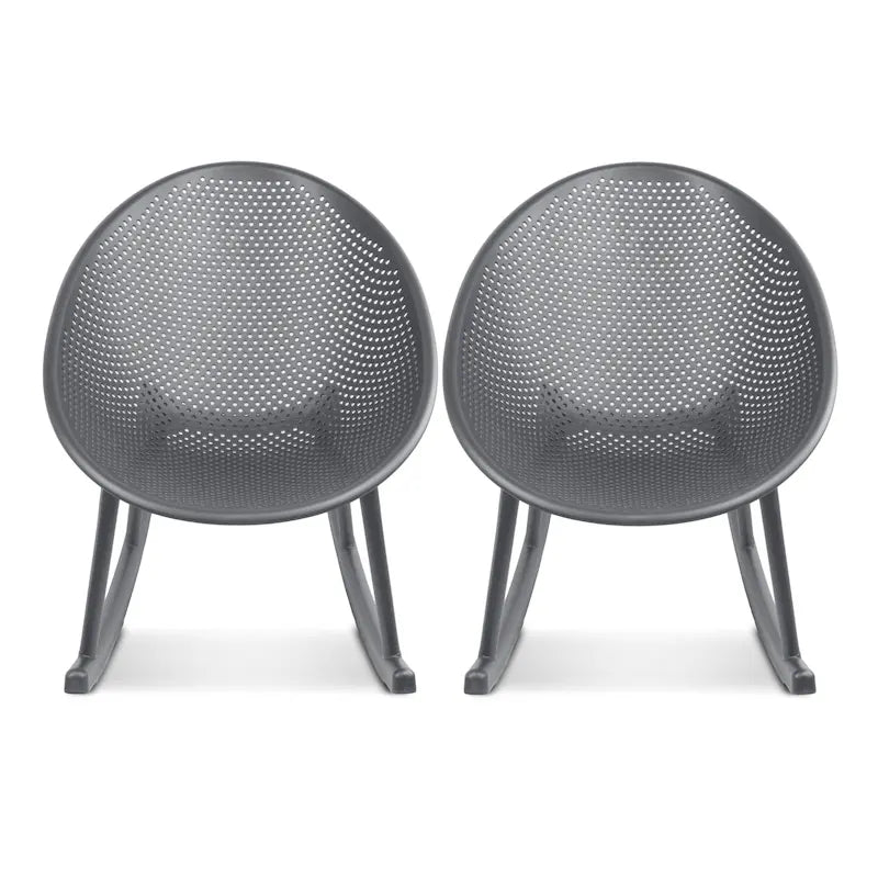 Set of 2 Mid-Century Modern Plastic Rocking Lounge Chair Plastic Legs with Breathable Egg Shaped Seat for Indoor/Outdoor