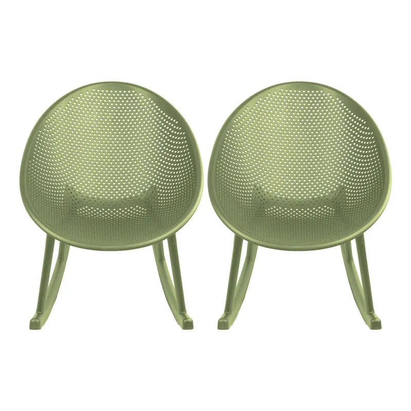 Set of 2 Mid-Century Modern Plastic Rocking Lounge Chair Plastic Legs with Breathable Egg Shaped Seat for Indoor/Outdoor