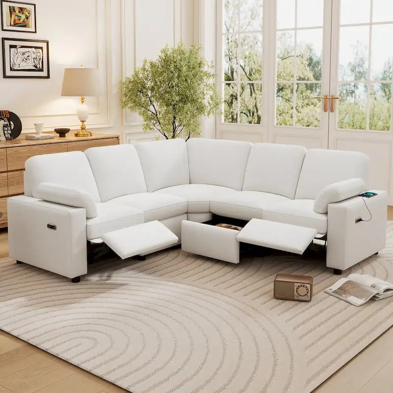 Power Recliner Sectional Sofa with 2 Storage Drawers and USB Ports Living Room L-Shaped Corner Couch for Home Theater
