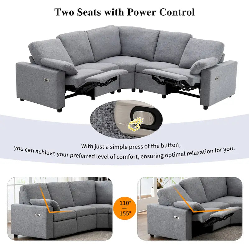 Power Recliner Sectional Sofa with 2 Storage Drawers and USB Ports Living Room L-Shaped Corner Couch for Home Theater