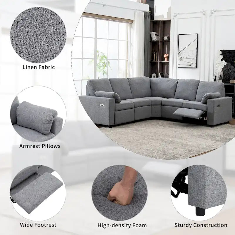 Power Recliner Sectional Sofa with 2 Storage Drawers and USB Ports Living Room L-Shaped Corner Couch for Home Theater