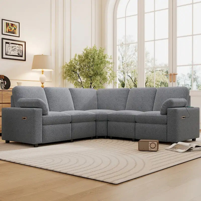 Power Recliner Sectional Sofa with 2 Storage Drawers and USB Ports Living Room L-Shaped Corner Couch for Home Theater