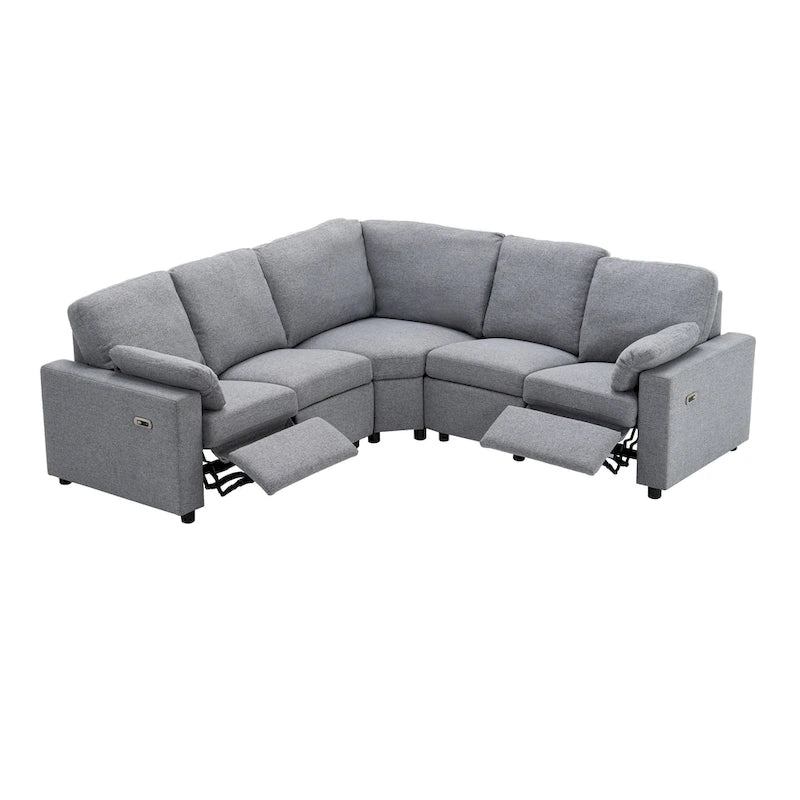 Power Recliner Sectional Sofa with 2 Storage Drawers and USB Ports Living Room L-Shaped Corner Couch for Home Theater