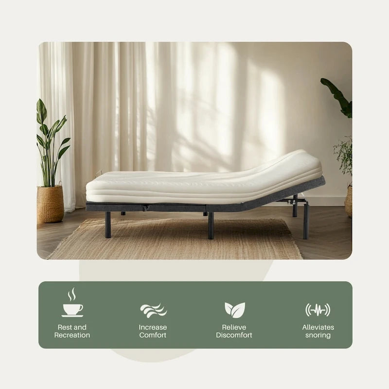 Ergonomic Motorized Adjustable Bed Frame, Wireless Remote Control,for Comfortable Reclining and Sleeping