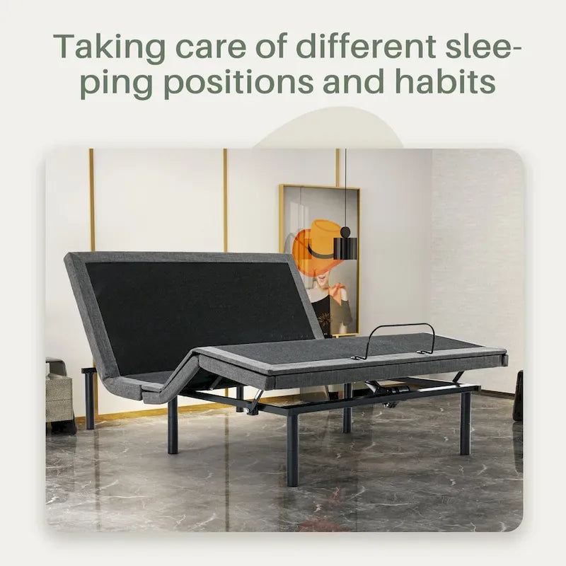 Ergonomic Motorized Adjustable Bed Frame, Wireless Remote Control,for Comfortable Reclining and Sleeping