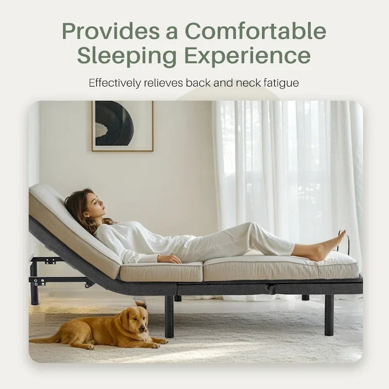 Ergonomic Motorized Adjustable Bed Frame, Wireless Remote Control,for Comfortable Reclining and Sleeping