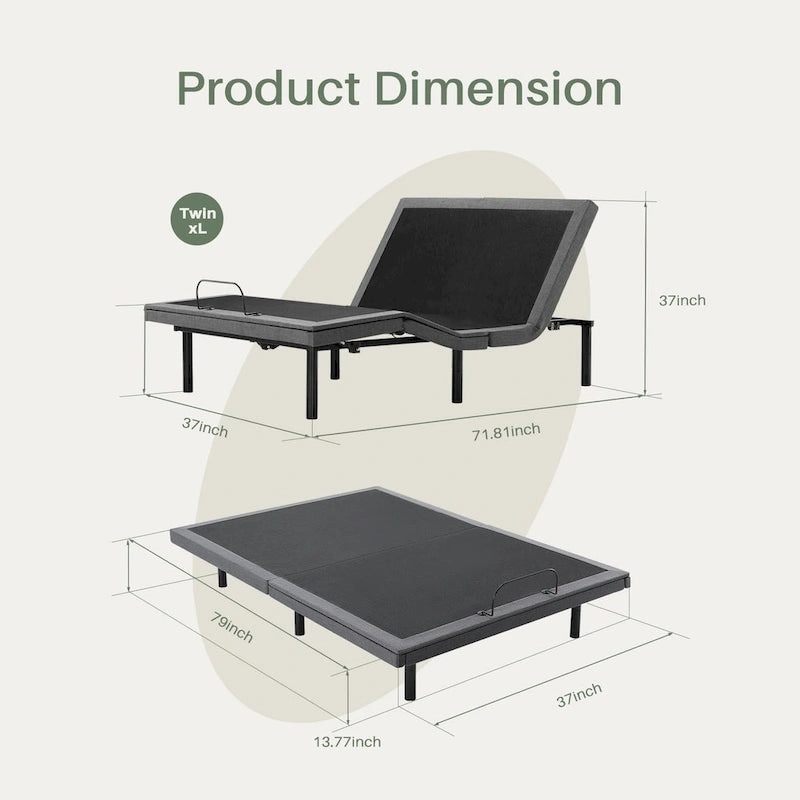 Ergonomic Motorized Adjustable Bed Frame, Wireless Remote Control,for Comfortable Reclining and Sleeping