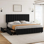 Linen Upholstered Bed Frame with 4 Storage Drawers