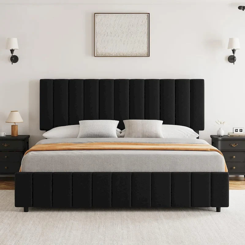 Linen Upholstered Bed Frame with 4 Storage Drawers