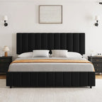 Linen Upholstered Bed Frame with 4 Storage Drawers