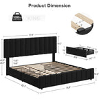 Linen Upholstered Bed Frame with 4 Storage Drawers