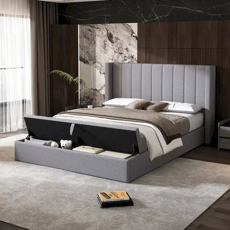 Queen Size Upholstered Platform Bed Modern Storage Bed Frame