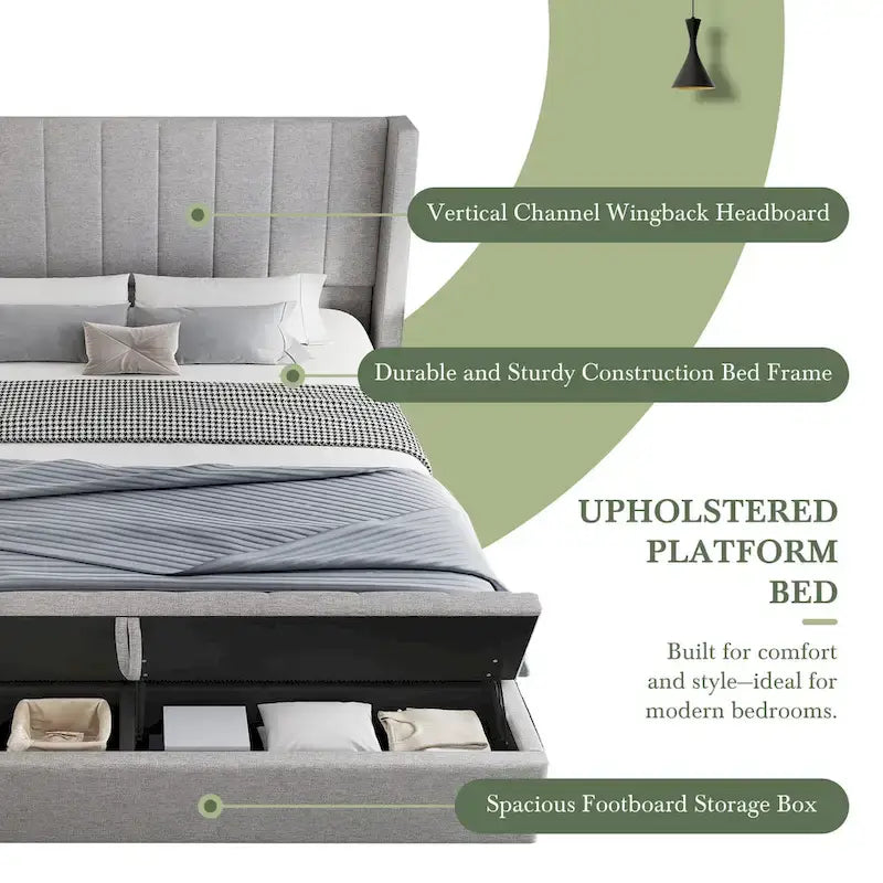 Queen Size Upholstered Platform Bed Modern Storage Bed Frame