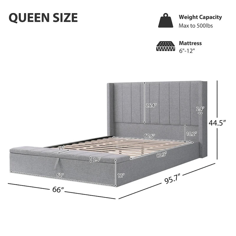 Queen Size Upholstered Platform Bed Modern Storage Bed Frame