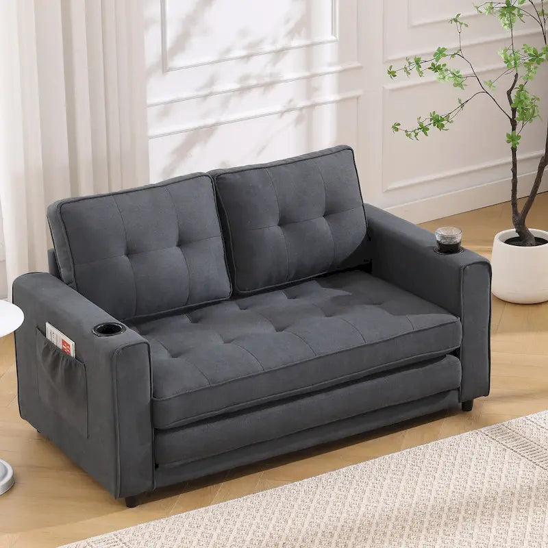3-In-1 Upholstered Futon Sofa Convertible Floor Sofa Bed