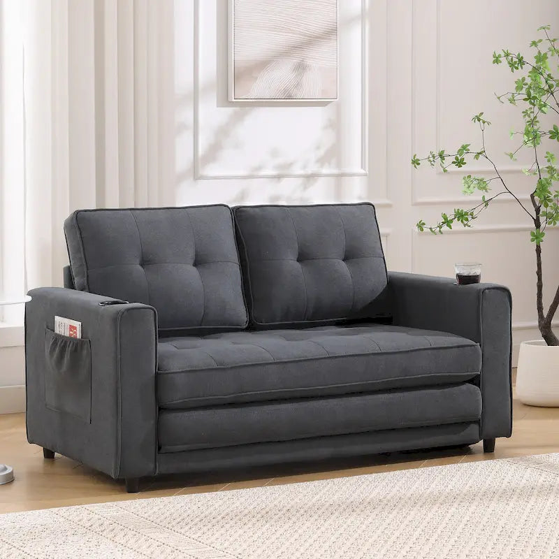 3-In-1 Upholstered Futon Sofa Convertible Floor Sofa Bed