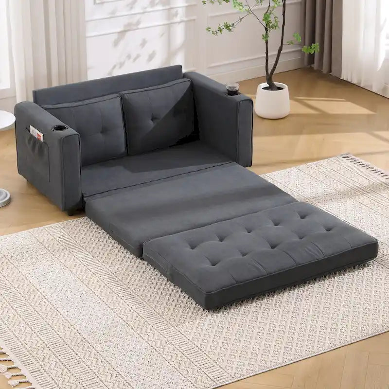 3-In-1 Upholstered Futon Sofa Convertible Floor Sofa Bed