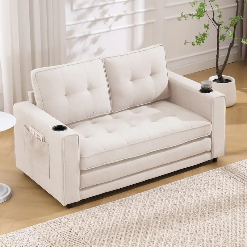 3-In-1 Upholstered Futon Sofa Convertible Floor Sofa Bed