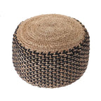 18 Brown and Black Braided Round Pouf Ottoman