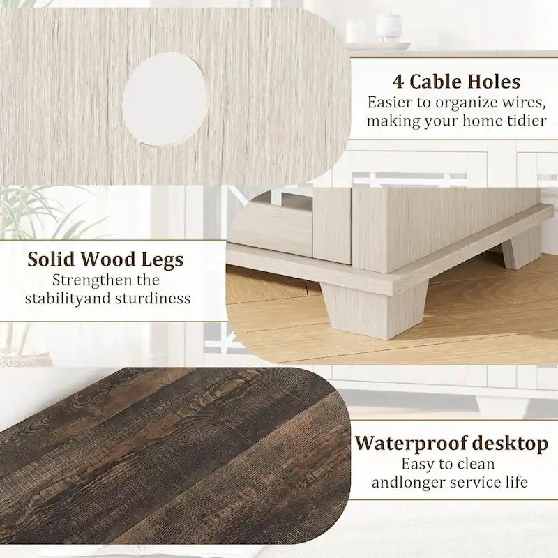 TV Stand for 80 inch, Mid Century Modern Entertainment Center with LED Lights and Storage - 65 inches