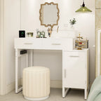 Reversible Makeup Vanity Desk With Charging Station and 4 Wooden Drawers and 1 Cabinet - N/A