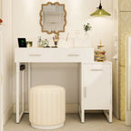 Reversible Makeup Vanity Desk With Charging Station and 4 Wooden Drawers and 1 Cabinet - N/A