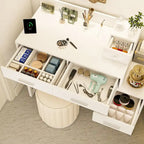 Reversible Makeup Vanity Desk With Charging Station and 4 Wooden Drawers and 1 Cabinet - N/A