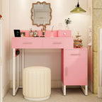 Reversible Makeup Vanity Desk With Charging Station and 4 Wooden Drawers and 1 Cabinet - N/A
