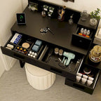 Reversible Makeup Vanity Desk With Charging Station and 4 Wooden Drawers and 1 Cabinet - N/A