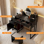 Reversible Makeup Vanity Desk With Charging Station and 4 Wooden Drawers and 1 Cabinet - N/A