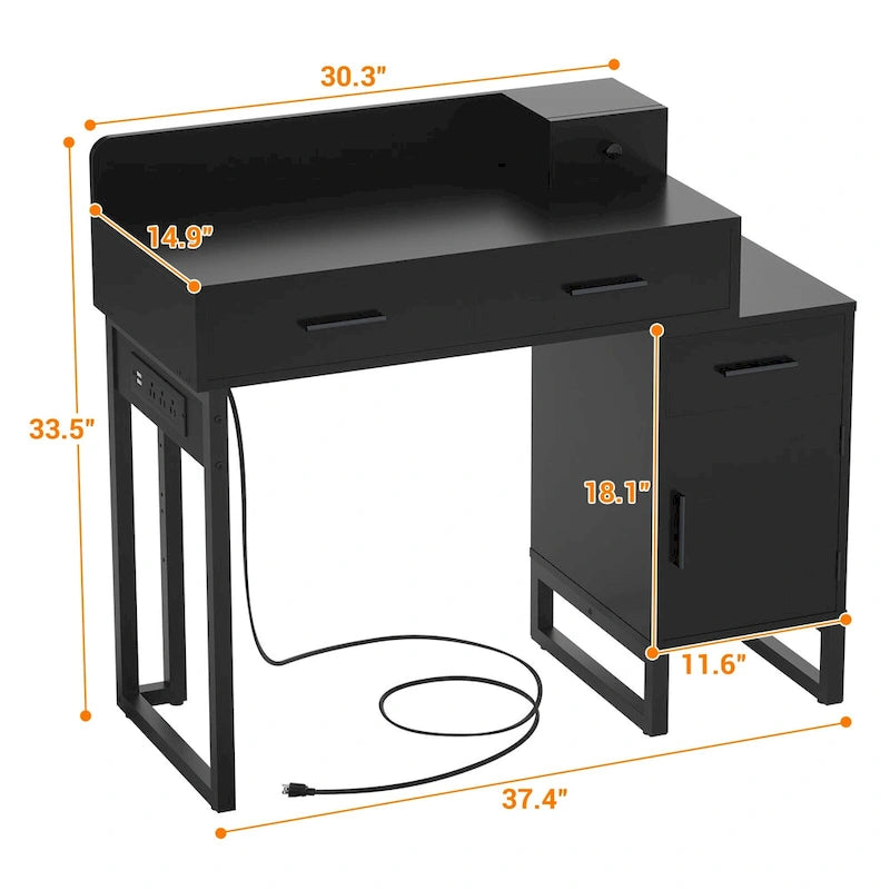 Reversible Makeup Vanity Desk With Charging Station and 4 Wooden Drawers and 1 Cabinet - N/A