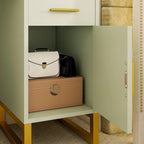 Reversible Makeup Vanity Desk With Charging Station and 4 Wooden Drawers and 1 Cabinet - N/A