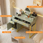 Reversible Makeup Vanity Desk With Charging Station and 4 Wooden Drawers and 1 Cabinet - N/A