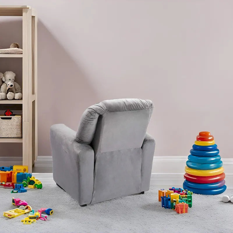 Kids Push Back Recliner Chair with Footrest and Cup Holders