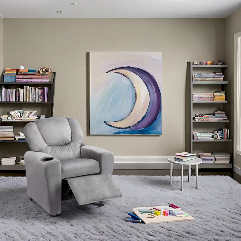 Kids Push Back Recliner Chair with Footrest and Cup Holders