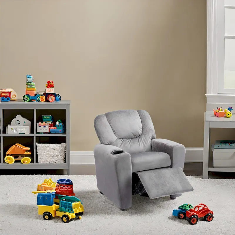 Kids Push Back Recliner Chair with Footrest and Cup Holders