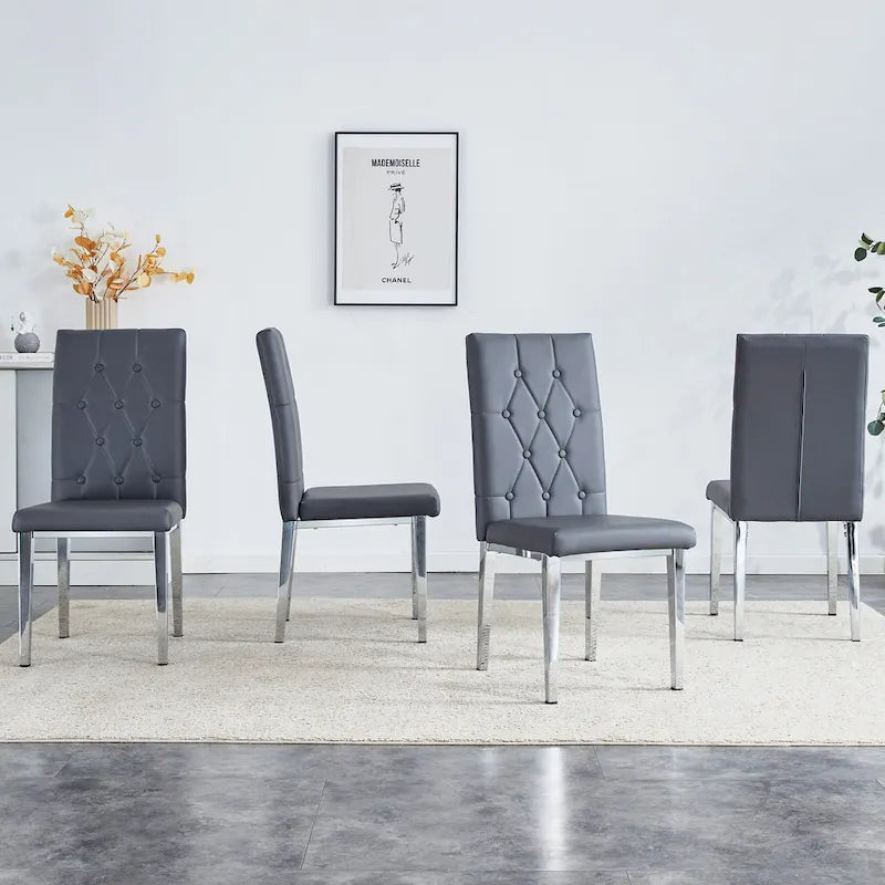 4 piece set of gray armless dining chairs brings a touch of elegance and mystery to the dining area with its deep gray tone