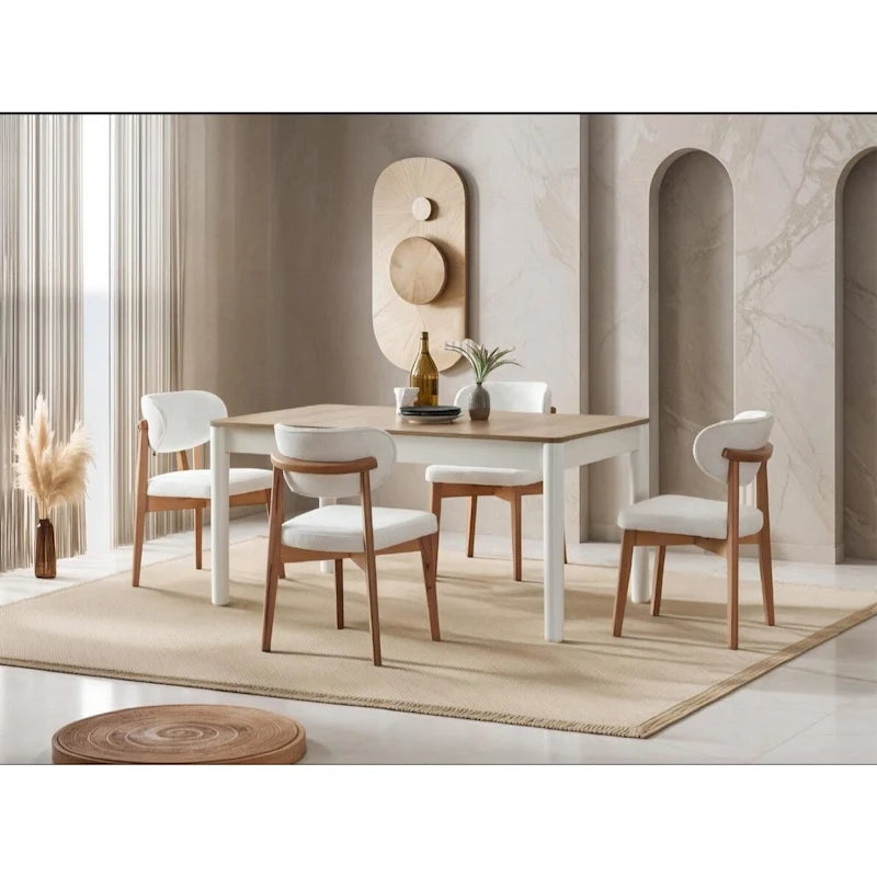 Bari 7-Piece Oval Dining Table And 6 Dining Chair With Wood Leg Set