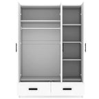 3-Door Bedroom Wardrobe Closet with Hanging Rod and 2 Storage Drawers, Solid Wood Armoire Clothes Organizer with Storage Shelves