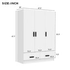 3-Door Bedroom Wardrobe Closet with Hanging Rod and 2 Storage Drawers, Solid Wood Armoire Clothes Organizer with Storage Shelves