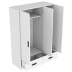 3-Door Bedroom Wardrobe Closet with Hanging Rod and 2 Storage Drawers, Solid Wood Armoire Clothes Organizer with Storage Shelves